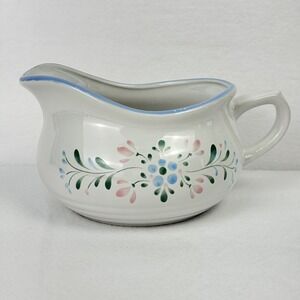 Fascino Stoneware Gravy Boat Pitcher Round White Blue Pink Green Floral Japan